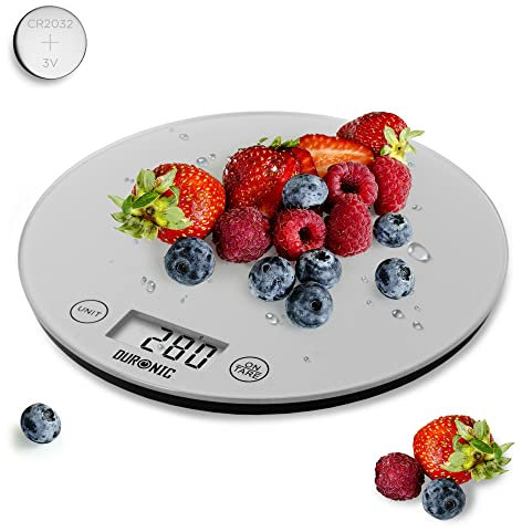 Duronic Digital Kitchen Scales KS1055 Silver Design with Glass Platform 10kg Capacity LCD Backlit Display Add & Weigh Tare 0.1g Precision Measure Ingredients for Cooking & Baking