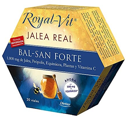 Dielisa ROYAL-VIT JALEA REAL BAL-SAN FORTE - ADULTOS - Defensas para Cada Día, Cuidado de las Funciones del Sistema Inmunitario - 1.000 mg de Jalea, Própolis, Plantas y Vitamina C - 20 Viales