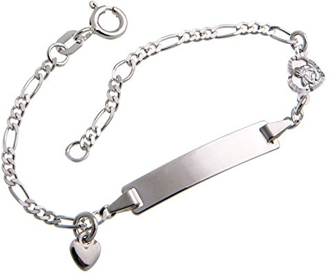 Silberketten Store Baby- und Kinder ID Armband inkl. Gravur (beidseitig) Engel II und Herz - massiv 925 Silber, Länge 15cm