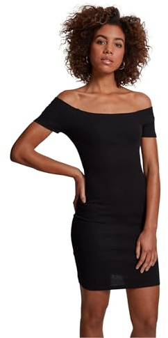 Urban Classics Ladies Off Shoulder Rib Dress Women Short Dress Green Basics, Casual Wear, Streetwear, Black, XL