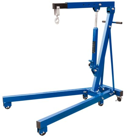 SW-Stahl 20310L Werkstattkran - Motorkran Klappbar 1000 kg Lastkran | Mobiler Hebekran mit Sicherheitsventil, Kette und Lasthaken, 2 Lenkrollen, Stahlrollen, platzsparend zusammenklappbar