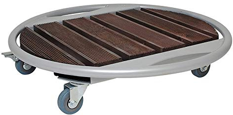 WAGNER Pflanzenroller Venezia Wood Big Ø 50 x 10 cm I Blumenroller für Außenbereich + Innenbereich I FSC®-Massivholz, geriffelt, nussbaum/Stahl beschichtet I Feststeller I Tragkraft 100 kg - 20708001