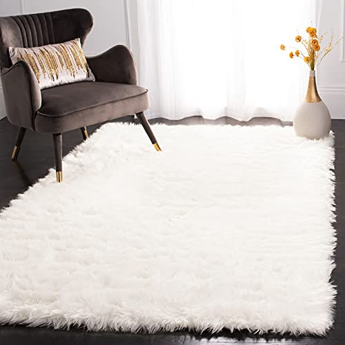 SAFAVIEH Faux Sheep Skin Collection Area Rug - 5' x 7', Ivory, Silken Glam Design, Non-Shedding & Easy Care, 2.35-inch Thick Ideal for High Traffic Areas in Living Room, Bedroom (FSS235A)