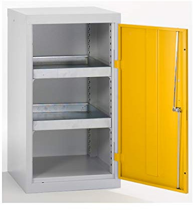 Umweltschrank ohne Türlochung, HxBxT 900 x 500 x 500 mm, 2 Wannenböden, lichtgrau/signalgelb.