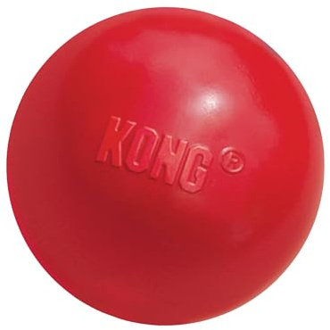 KONG Ball with Hole - Durable Dog Fetch Toy for Training, Interactive Playtime & More - Classic KONG Natural Rubber Ball - Red - For Large/Medium Dogs