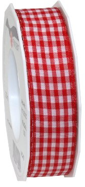 C.E. Pattberg Präsent – Vichy trådbundet band röd-vit 25 mm bredd, 20 m längd