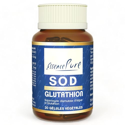 SOD Glutathion Essence Pure - Superoxyde Dismutase D'Algues et Glutathion - Antioxydant Aux Extraits Brevetés - 30 gélules Végétaliennes par Api-Nature