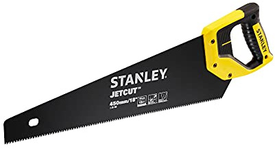 Stanley 2-20-180 Scie Égoïne Jetcut 11Dents /Pouce - Fabriquée en France - Traitement Blade Armor - Spéciale Parquet - 450 mm - Lame en Acier - Poignée Bi Matière Noir et Jaune