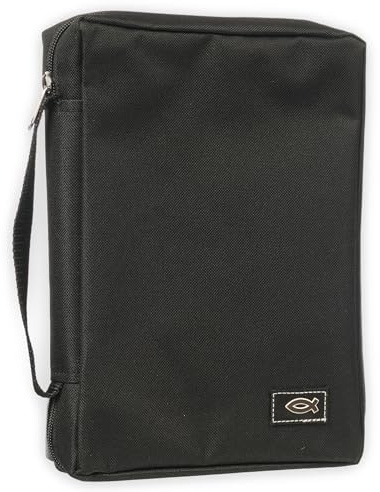 Christian Art Gifts Men/Women's Bible Cover Jesus Fish, Black Canvas, XS