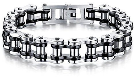 Feraco Mens Bikers Bracelet Stainless Steel Motorcycle Bike Chain Bracelets 8.4 Inch, Black&Silver