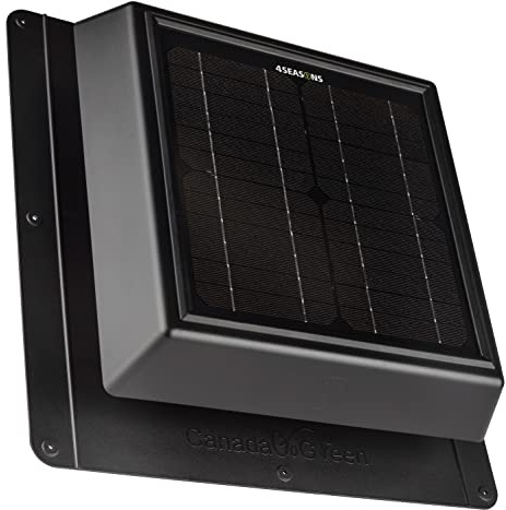 4SEASONS Solar Attic Vent Fan – 400 CFM Airflow, Up to 500 sq. ft., 12W Solar Panel, CSA A93 Certified, Polycarbonate Housing, Quiet Roof Ventilation
