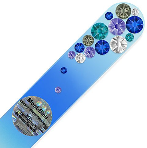 Mont Bleu Handgefertigte Glasnagelfeile von Hand dekoriert mit crystals from Swarovski - Tschechische Kristallnagelfeile - Echtem gehärteten Glas