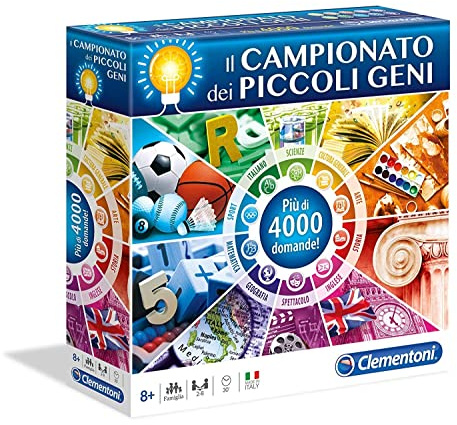 Clementoni - Il Campionato dei Piccoli Geni, Gioco da Tavolo Educativo, Più di 4000 Domande a Tema, per Bambini 8+ Anni e Adulti, 2-8 Giocatori, Made in Italy, Lingua Italiana, 12990