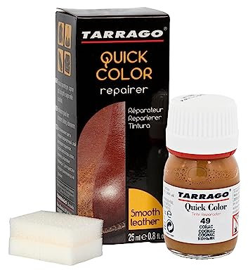 Tarrago | Quick Color 25 ml | Färbemittel für Schuhe Leder Glattleder Canvas Accessoires | Schnell trocknendes Färbemittel Schuhe repariert und kleinen Abnutzungserscheinungen schützt (Cognac 49)