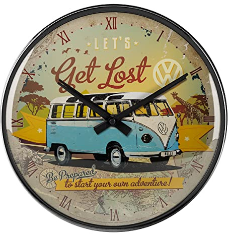 Nostalgic-Art Retro Wanduhr, Ø 31 cm, VW Bulli – Let's Get Lost | Original Volkswagen Lizenzprodukt (OLP), analoge Küchenuhr, Vintage Design, Geschenk-Idee für VW Bus Fans