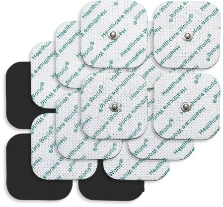 Healthcare World 5x5 cm Quadratische Stud TENS Elektroden Pads(4er-Pack)– Wiederverwendbar, Selbstklebend mit Gel zur Schmerzlinderung & Muskelstimulation, Kompatibel mit Beurer & Sanitas Geräten