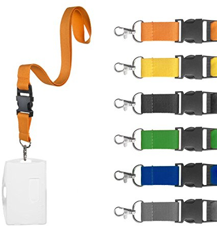 Karteo® Ausweishülle Kartenhülle Ausweishalter mit 25 mm Band Schlüsselband Lanyard orange mit Metalldrehhaken für Ausweise Messen Kreditkarten Dienstausweise EC Karte Bankkarten Gesundheitskarten