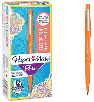 Paper Mate Flair Filt Tip Pennor | Medium Point (0,7 mm) | Orange | 12 styck
