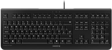 CHERRY KC 1000, Kabelgebundene Tastatur, UK-Layout (QWERTY), Plug & Play über USB-Anschluss, Flaches Design, Flüsterleiser Tastenanschlag, Schwarz