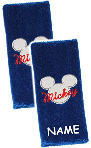 alles-meine.de GmbH 2 TLG. Set Gurtschoner/Gurtpolster - Mickey Maus - incl. Name - Gurtschutz - für Sicherheitsgurt als Gurt Polster - für Auto/Kindersitz - Schoner Au..