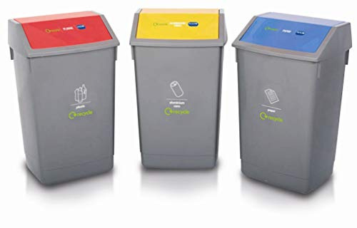 Addis Value Plus Recycling Bin Kit Bases No Lids, Plastic, Multi-Colour, 60 Litre, Pack of 3