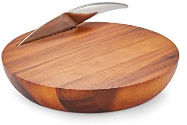 nambe Harmony Cheese Board with Knife | Made of Acacia Wood and Stainless Steel | 12 Inch Serving Set | Charcuterie and Butter Board | Serving Platter Hostess Gift in Box | Designed by Wei Young