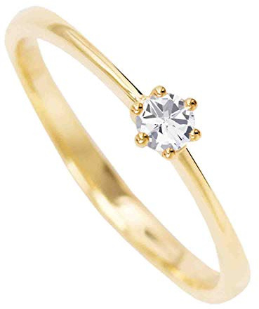 My Gold Damen Verlobungsring Gold 585 Damenring Echtes Gelbgold (14 Karat) Mit Zirkonia Solitär Gr. 52 Heiratsantrag Goldring Golden Love V0011651