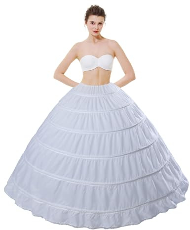 BEAUTELICATE Sottogonna Petticoat Donna Gonna Lunga 6 Cerchio Crinolina Rockabilly Vintage Sottoveste per Vestito Abito da Sposa Anni 50, Bianca