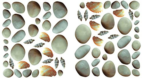 1art1 Kieselsteine Kieselsteine Und Muscheln Wand-Tattoo | Deko Wandaufkleber für Wohnzimmer Kinderzimmer Küche Bad Flur | Wandsticker für Tür Wand Möbel/Schrank 120x60 cm