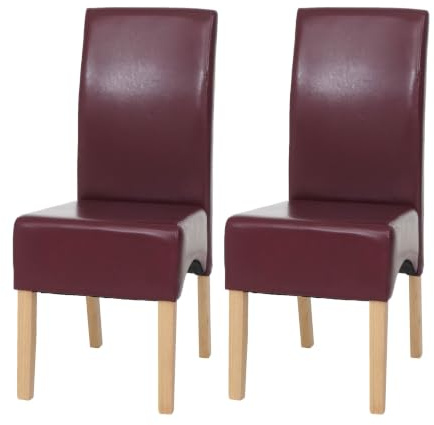 2er-Set Esszimmerstuhl Küchenstuhl Stuhl Latina, LEDER - rot, helle Beine
