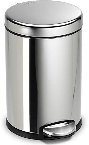 simplehuman CW1851CB 4.5L Round Pedal Bin, Small Bin for Bathroom Bedroom Office, Strong Steel Pedal, Silent Soft Close Lid, Inner Bucket, Non-Skid Base, Fingerprint-Proof, Polished Stainless Steel