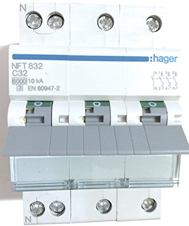 disjoncteur hager - 3 pôles + neutre - 32a - 6ka - courbe c - vis / vis