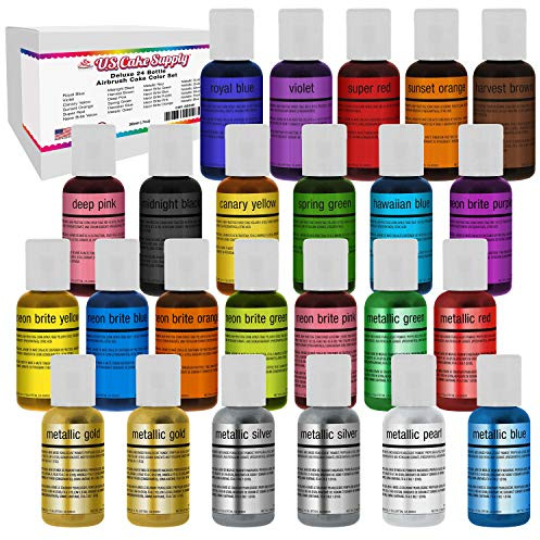 U.S. Cake Supply Deluxe 24 Bottle Airbrush Cake Color Set - The 22 Most Popular Colors in 0.7 fl. oz. (20ml) Bottles - Safely Made in the USA product