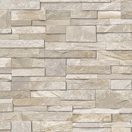 Grandeco 3D Slate Stone Brick Effect Wallpaper Washable Vinyl Sand & Stone