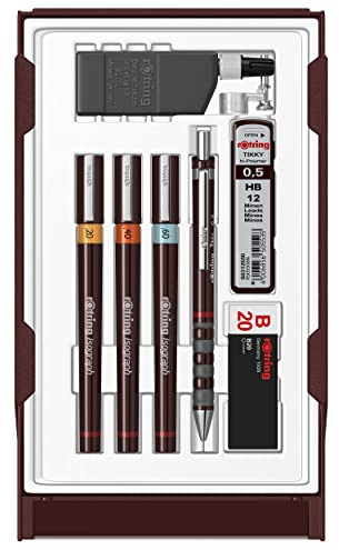 rOtring Isograph Fineliner College Set | 3 Isograph Tuschefüller (0,20 mm0,40 mm und 0,60 mm)Tikky Druckbleistift (0,5mm) und Zubehör