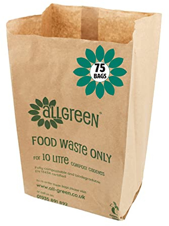 10 Litre x 75 Paper Compostable Bags Kitchen Caddy Liners - Food Waste Bin Liners - EcoSack 10L Biodegradable Bags with Composting Guide