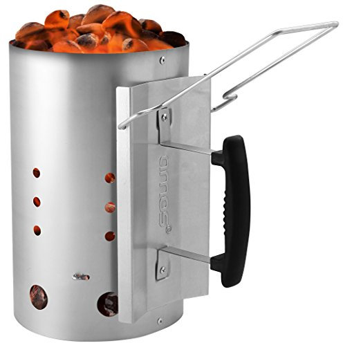 AMOS Charcoal Chimney Grill Barbecue BBQ Charcoal Briquettes Charcoal Quick Starter Galvanised Steel Camping Barbecue Lighting Kit with Heat Shield Safety Handle and Thermoplastic Handle