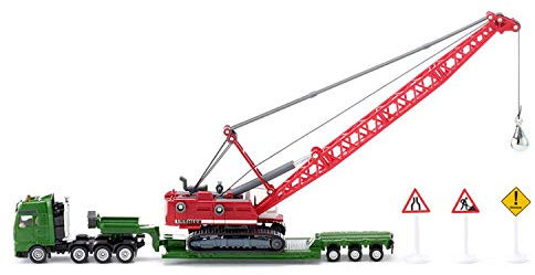 siku 1834, Schwertransport mit Seilbagger, Abrissbirne und Schildern, 1:87, Metall/Kunststoff, Multicolor, Bewegliche Teile, grün