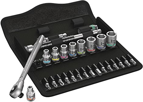 Wera 05004020001 8100 SA 10 Zyklop Metal-Knarrensatz, Durchsteckvierkant, 1/4 Zoll -Antrieb, zöllig, 28-teilig