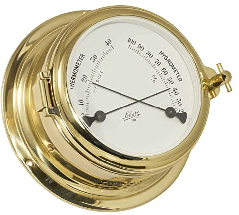 Delite Schatz 450HT Thermometer Hygrometer Bullauge Messing B x H: 155mm x 68mm