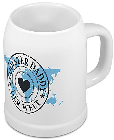 Bierkrug Coolster Daddy der Welt - Motiv Weltkarte - Namenstasse, Becher, Maßkrug, Humpen