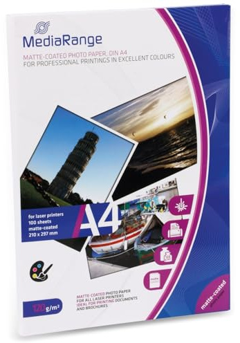 MediaRange Matt Druckpapier 120 g/m² 100 Blatt für Laser für Inkjet-Drucker | 100 Blatt | matt | 120 g/m²