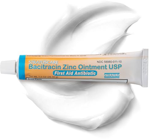 STRATUS PHARMACEUTICALS Bacitracin Zinc Ointment USP Topical First Aid for Minor Cuts, Scrapes, Burns and Chafing, 1.0 fl oz Tube