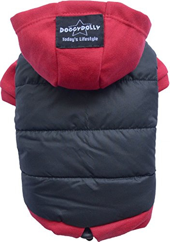 Doggy Dolly W110 Hundejacke Wasserabweisend mit Kapuze, schwarz/rot, Wintermantel / Winterjacke, Größe : M
