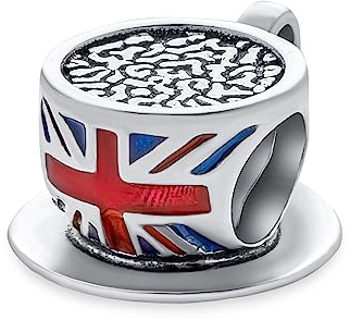 Voyage Angleterre Vacances Drapeau Britannique Union Jack Royaume-Uni Londres Café Thé Tasse Charme Perle Pour Femmes .925 Argent Sterling Convient Bracelet Européen