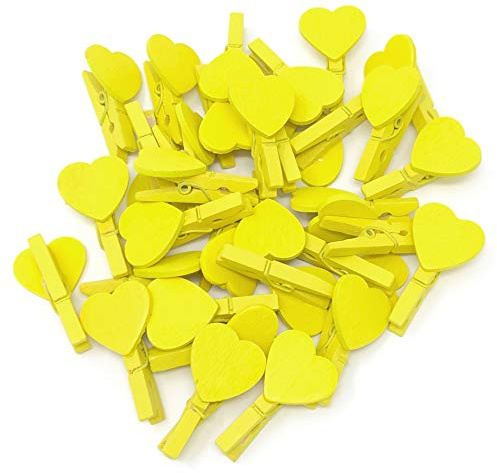 30mm Yellow Mini Clothes Pegs with Matching 18mm Yellow Hearts Craft For Shabby Chic Wedding (50)