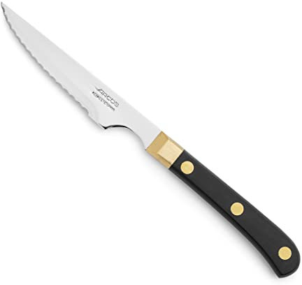Arcos Coltelli da Tavola per Carne in Acciaio Inossidabile Nitrum 11 cm – Manico in Poliossimetilene (POM), Ideale per Tagliare con Facilità e Precisione – Nero e Oro, Serie Regia