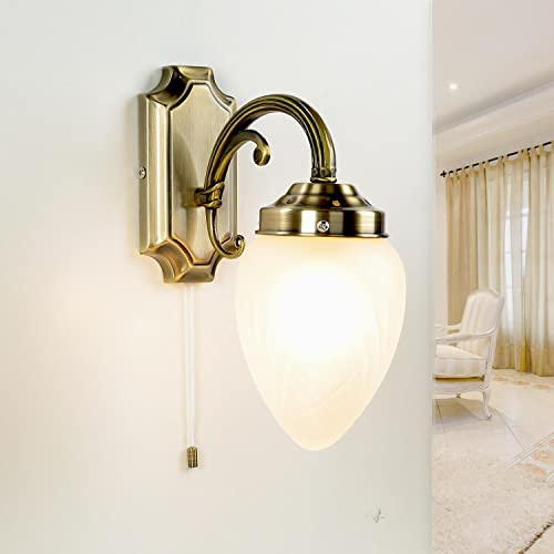 Rabalux Klassische Wandleuchte mit Zugschalter – Jugendstil Wandlampe Schlafzimmer Bronze Metall Glas – E14 Wandleuchte – T:22 cm – Wandbeleuchtung Innen Klassisch