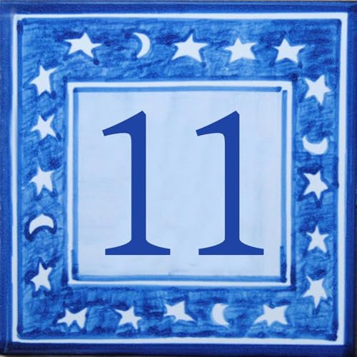 Plaque de maison avec chiffre de rue personnalisé au choix – Carreau de faïence de 15,2 x15,2cm