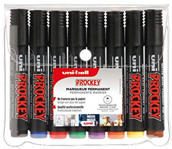 uni-ball Prockey PM126/8 Permanent-Marker N850, Keilspitze alle 8 Farben im Etui